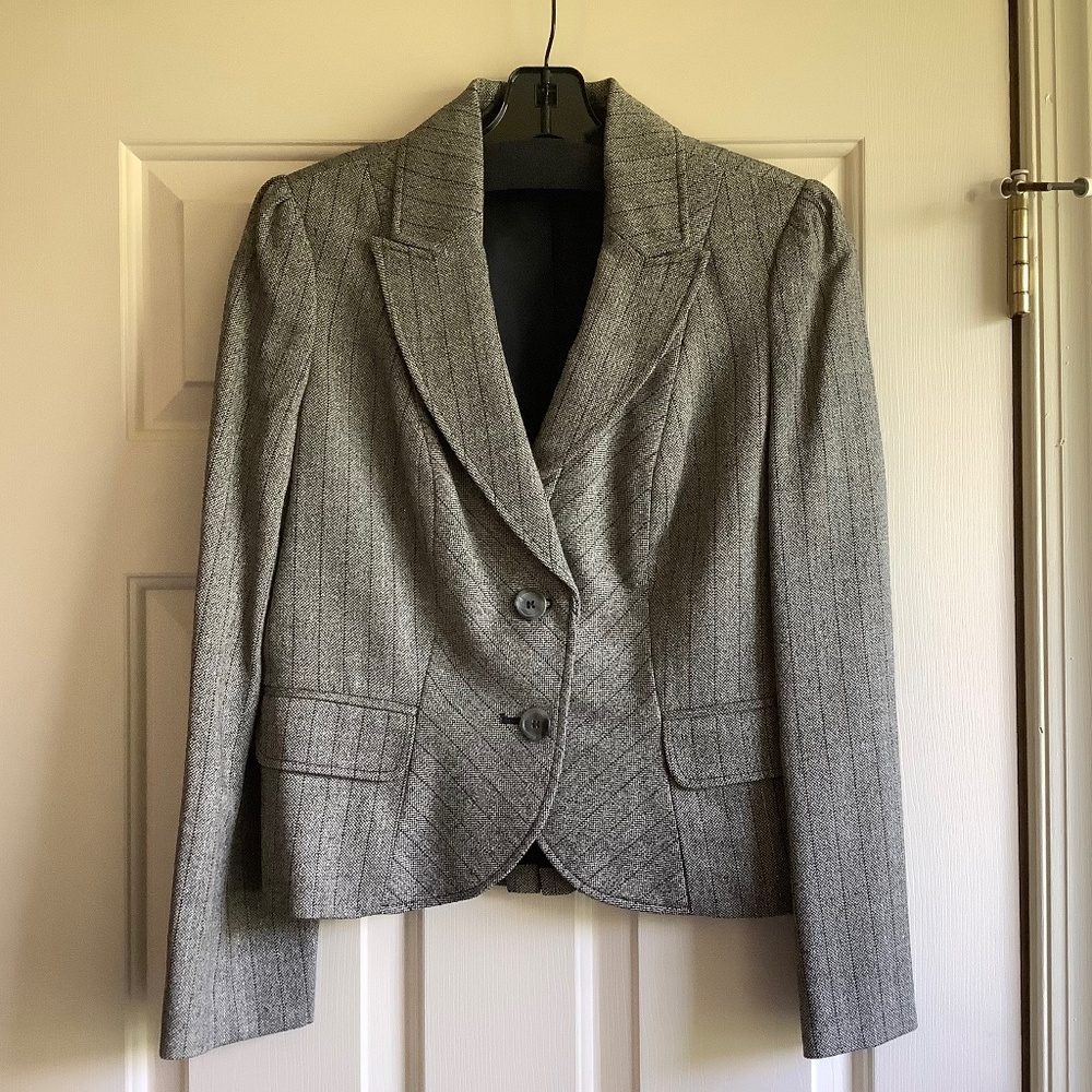 Context Vintage Wool Blend Suit Jacket/Blazer Striped Twill Gray SZ12P